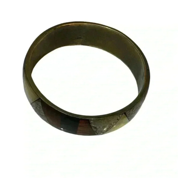 Vintage Inlay Bangle Bracelet Mother of Pearl - Picture 2 of 8